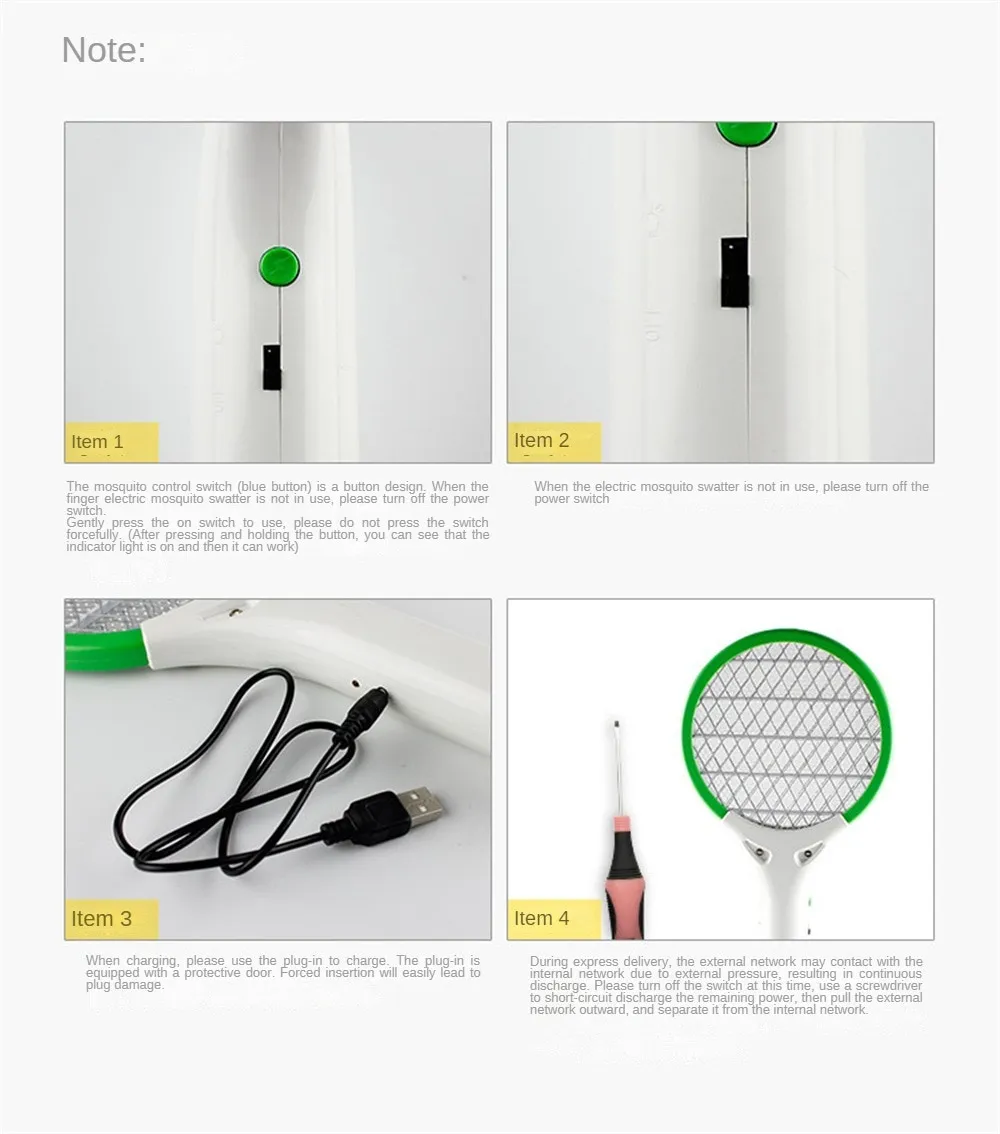 Picture of USB Car Mini Electric Mosquito Swatter Summer Mosquito Insect Racket Killer Rechargeable Handheld Bug Zapper For Bedroom & Outdoor With Powerfull LED Light - Random