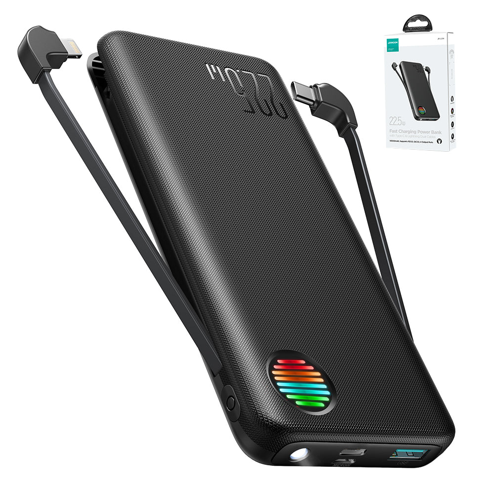 Picture of JOYROOM JR-L014 22.5W Fast Charging Power Bank with Dual Cables 10000mAh Powerbank-Black - Black