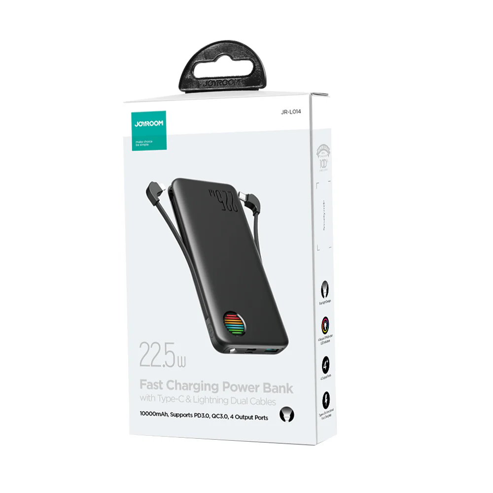 Picture of JOYROOM JR-L014 22.5W Fast Charging Power Bank with Dual Cables 10000mAh Powerbank-Black - Black