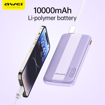 Picture of Awei P20K 2.4A Fast Charging Slim Looking 10000mAh PowerBank With Dual Output - Black - Black
