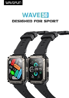 Picture of Wavefun Wave 50 Smart Watch for Men 1.83'' Fitness Rugged Smartwatch IP68 Ultra Waterproof Outdoor BT Call - Black