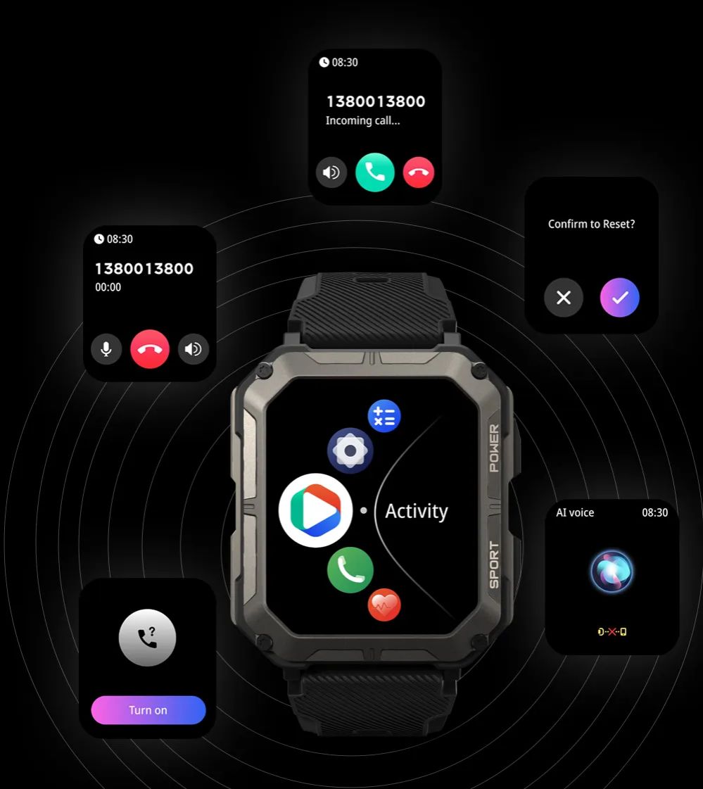 Picture of Wavefun Wave 50 Smart Watch for Men 1.83'' Fitness Rugged Smartwatch IP68 Ultra Waterproof Outdoor BT Call - Black