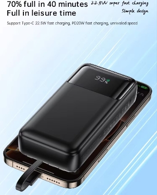 Picture of Remax FCP-2 22.5W Fast Charging  External Battery Portable Charger 20000mAh PowerBank with Cable - Black