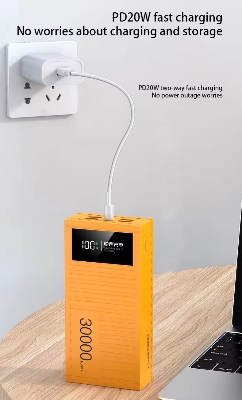 Picture of Upmax PD27W+ QC22.5W Fast Charging Power Bank 30000mAh with 4 USB Ports and LED Display - Black - Black