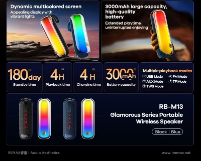 Picture of REMAX Glamorous Series RB-M13 Portable Wireless Speaker Outdoor Mini Speaker - Black