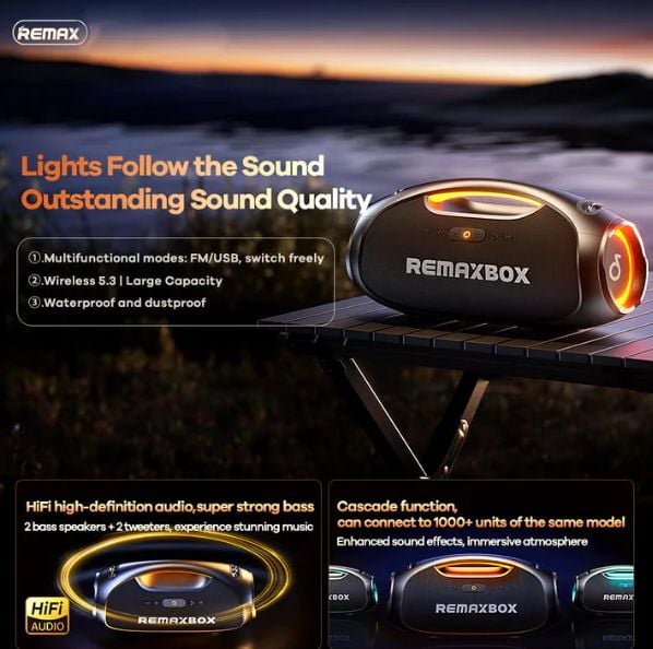 Picture of REMAX RB-M73 Venattle Series Music War Drum Portable Wireless Speaker (120W) - Black - Black