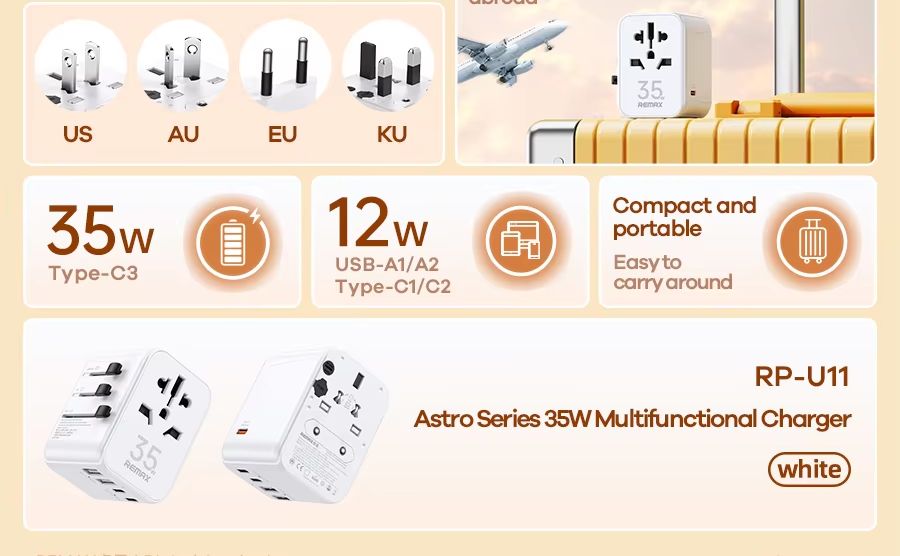 Picture of REMAX RP-U11 Astro Series 35W Multifunctional Charger - White
