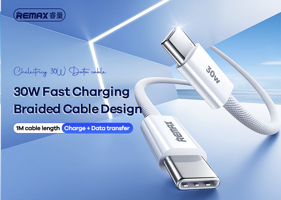 Picture of REMAX RC-C010 Chelectricy Series 30W PD Fast Charging Braided Data Cable - Black - White