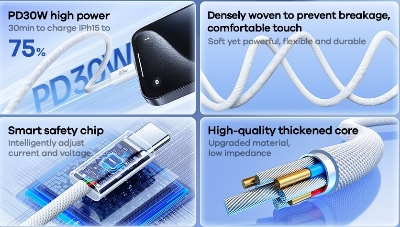 Picture of REMAX RC-C010 Chelectricy Series 30W PD Fast Charging Braided Data Cable - Black - White