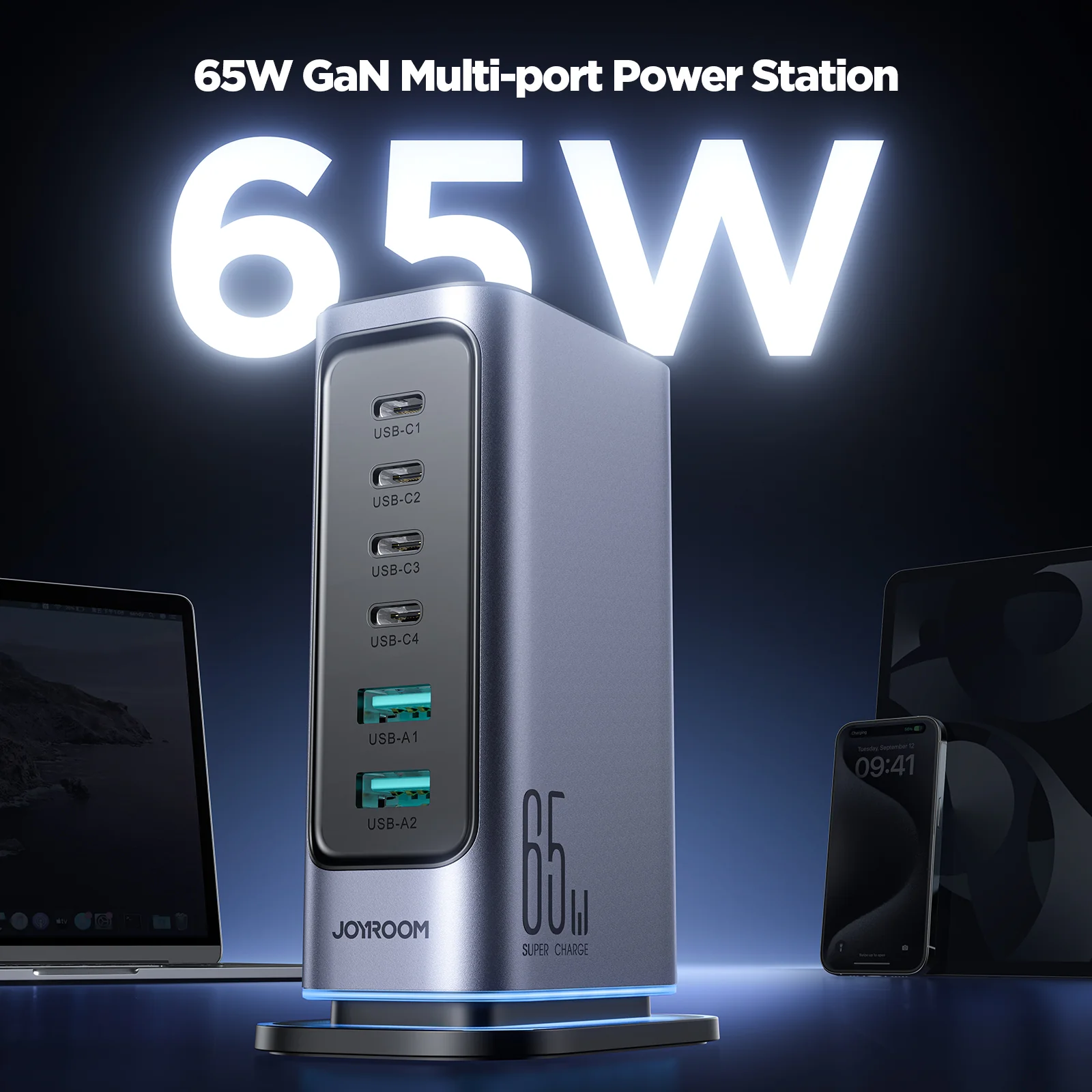Picture of JOYROOM JR-TCM02 65W High Speed Multi-port Universal GAN Charger- Black - Black