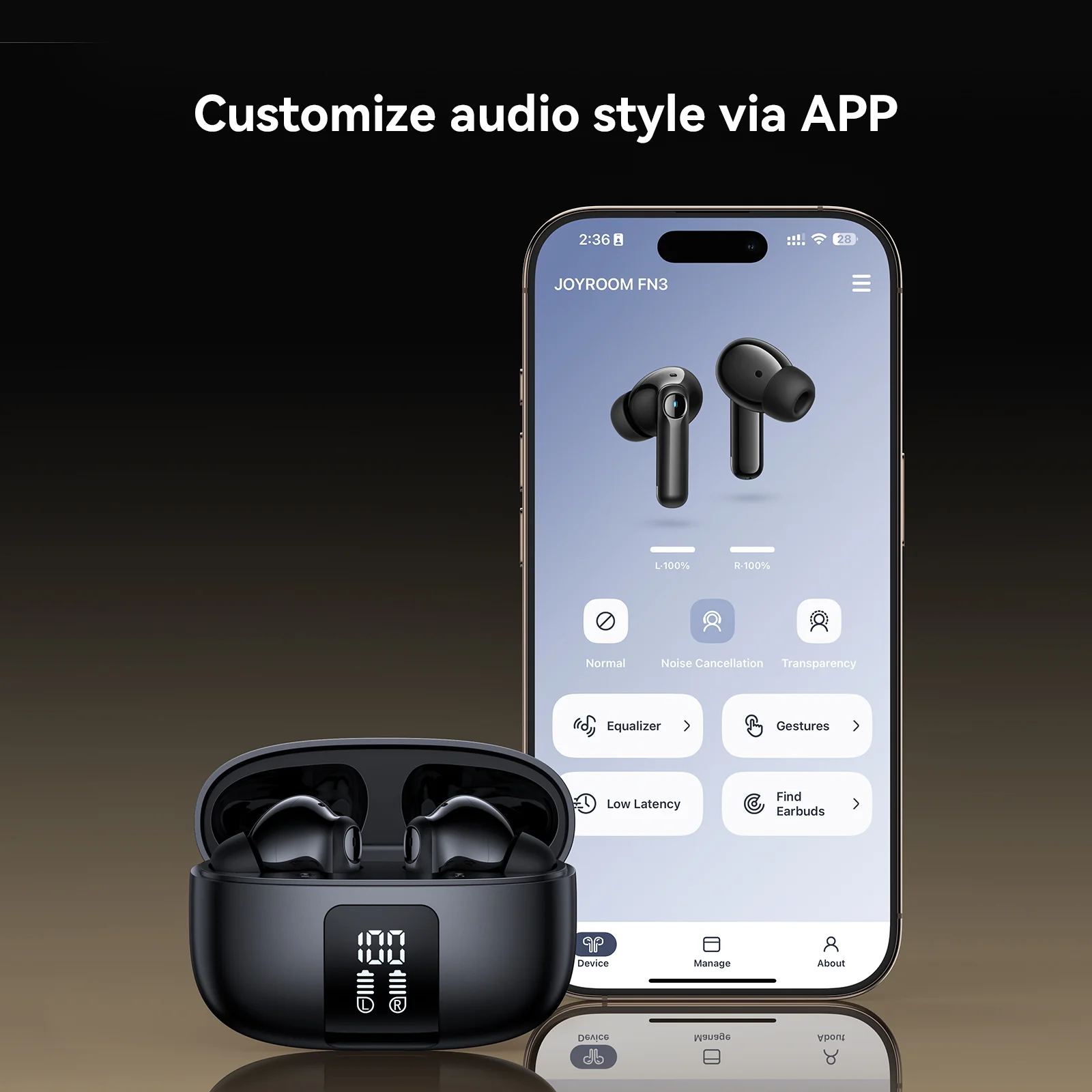 Picture of JOYROOM JR-FN3 ANC+ENC True Wireless Bluetooth Earphones - Black - Black
