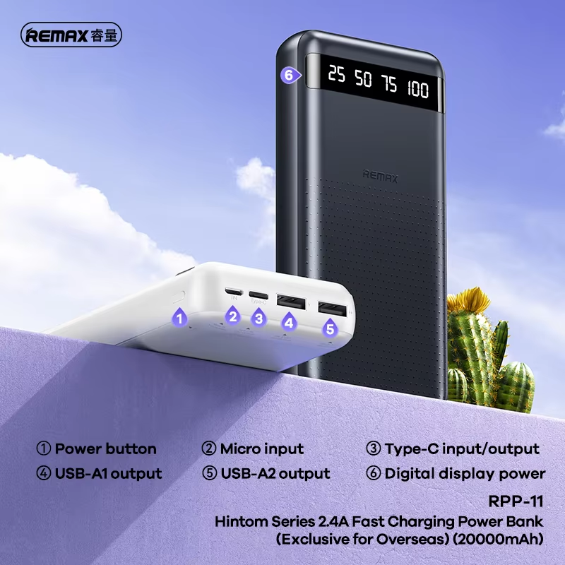 Picture of REMAX RPP-10 Hintom Series 2.4A Fast Charging 10000mAh Power Bank -Black - Black