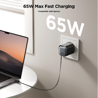 Picture of JOYROOM JR-TCL02 GaN 65W Fast Charger with Retractable Cable  - Black - Black