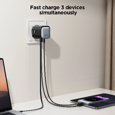 Picture of JOYROOM JR-TCL02 GaN 65W Fast Charger with Retractable Cable  - Black - Black