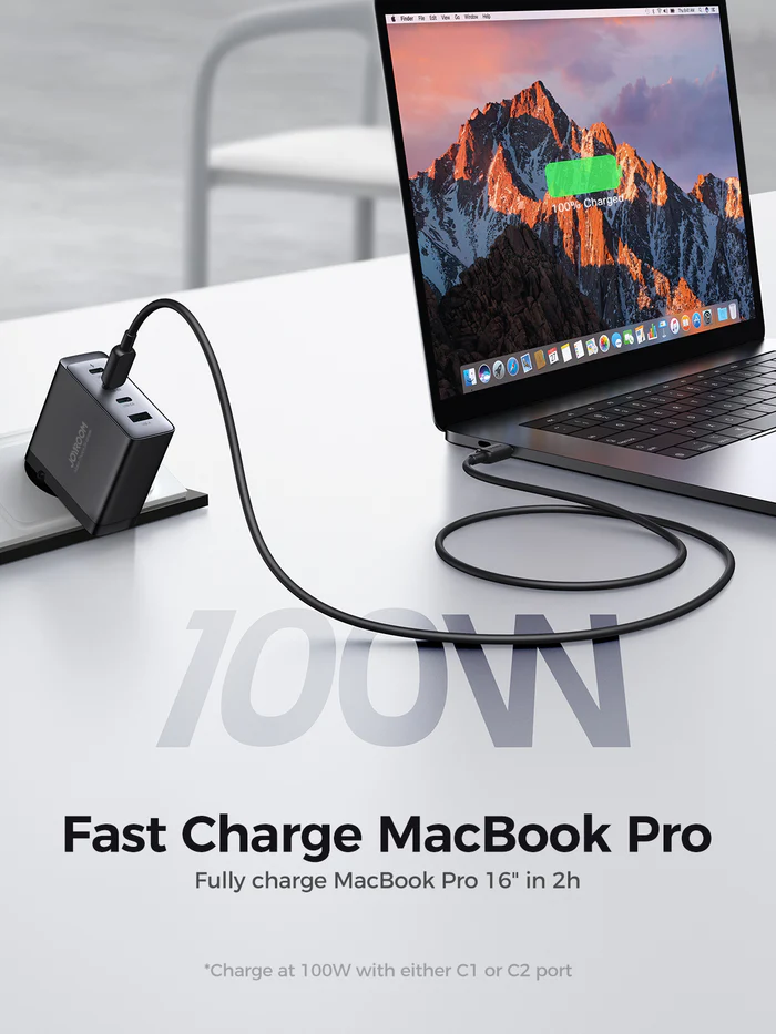 Picture of JOYROOM JR-TCG04 100W 3C1A Fast Charger with 100W Type-C to Type-C Cable 1.2m-Black - Black