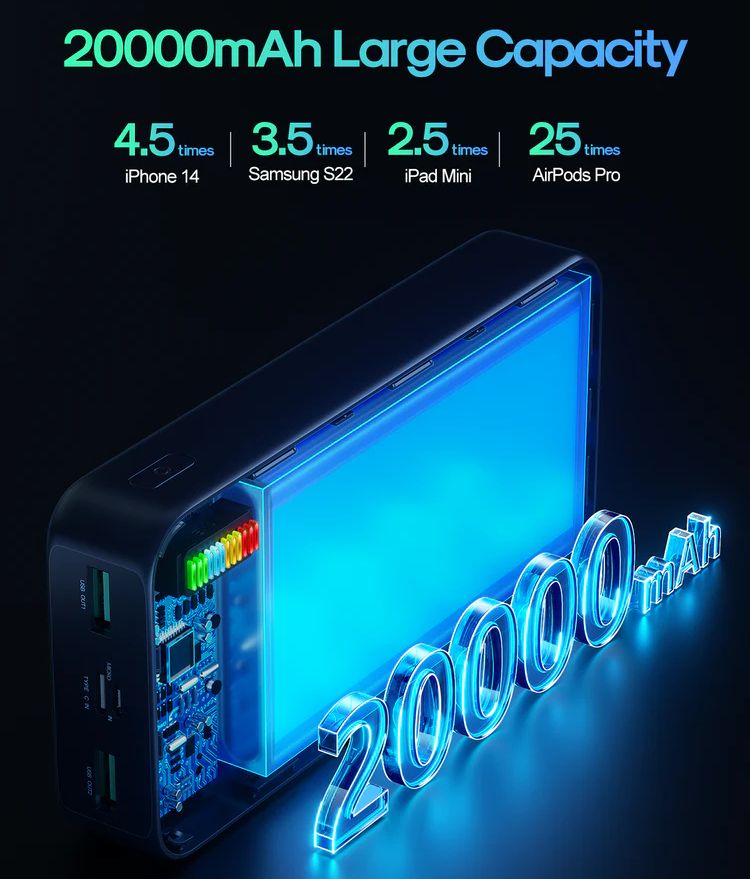 Picture of Joyroom JR-T017 12W fast Charging Dazzling Series 20000mAh Power Bank - Black - Black