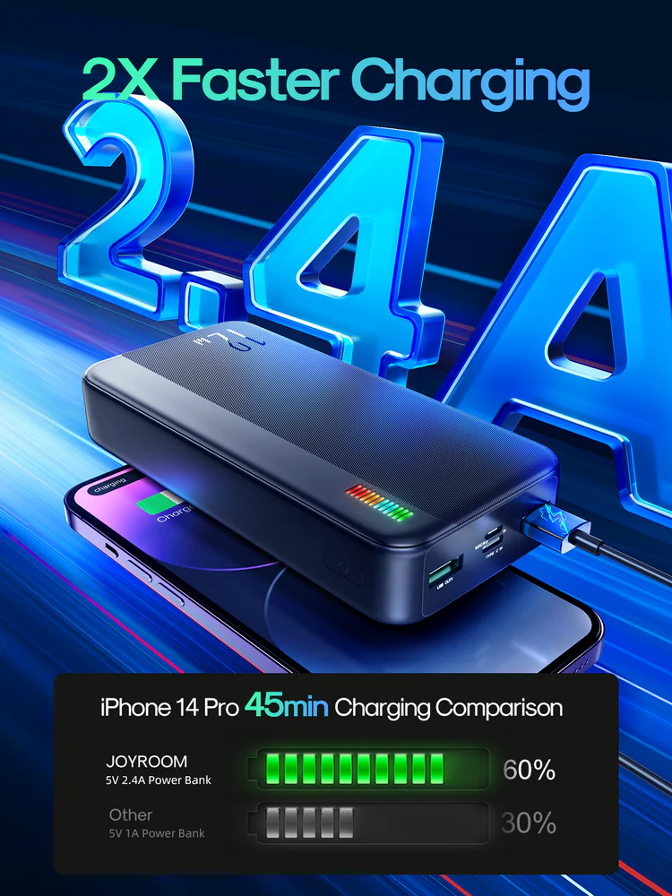 Picture of Joyroom JR-T017 12W fast Charging Dazzling Series 20000mAh Power Bank - Black - Black