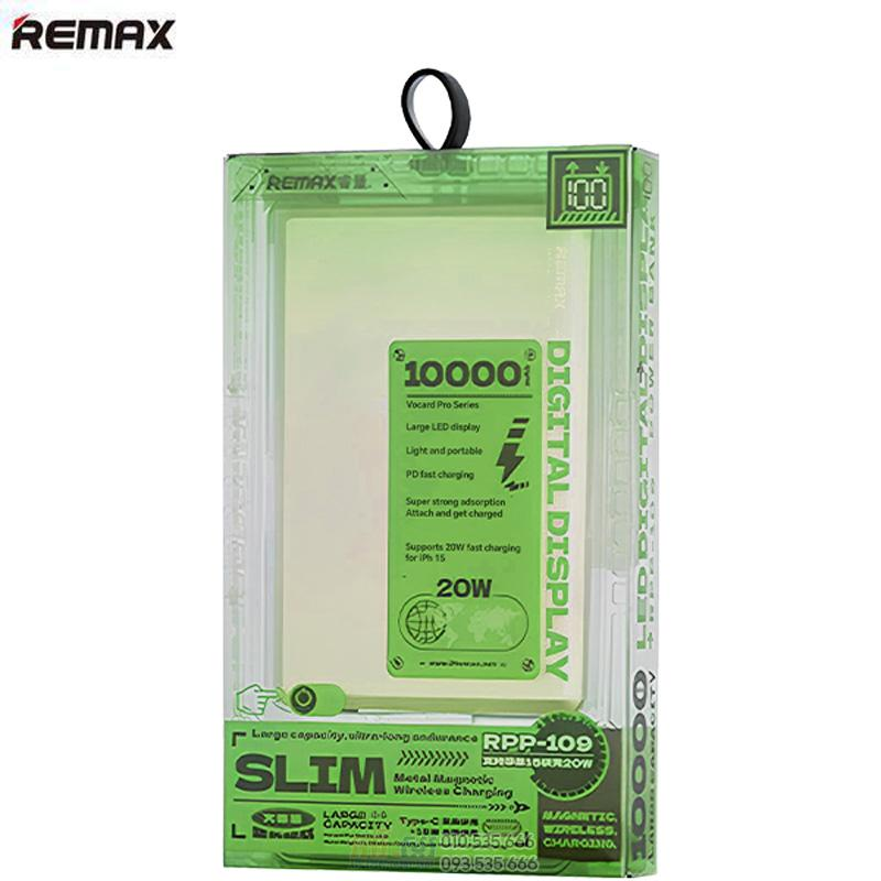 Picture of REMAX RPP-109 Vocard Pro Metal Body Ultra Slim 20W PD Fast Charging Magnetic Wireless 10000mAh Power Bank - Black - Matte Black