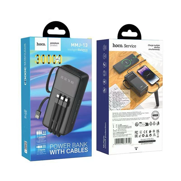 Picture of Hoco MMJ-13 Intelligence Balance 30000mAh Power Bank with Built in 4 Cables - Black - Black
