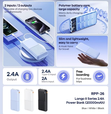 Picture of Remax RPP-26 Type-C & Micro USB  2 Inputs 20000mAh Power Bank - Black/White