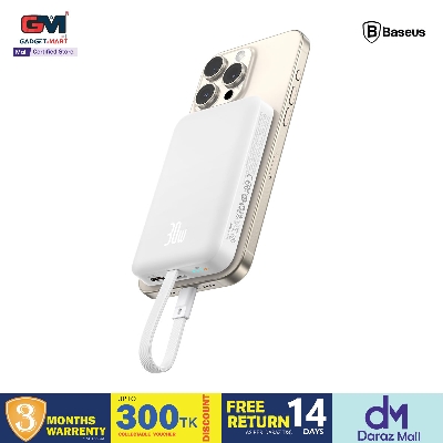 Picture of Baseus Magnetic 30W 10000mAh Power Bank With Built-in USB-C Cable - White