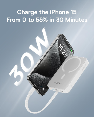Picture of Baseus Magnetic 30W 10000mAh Power Bank With Built-in USB-C Cable - White