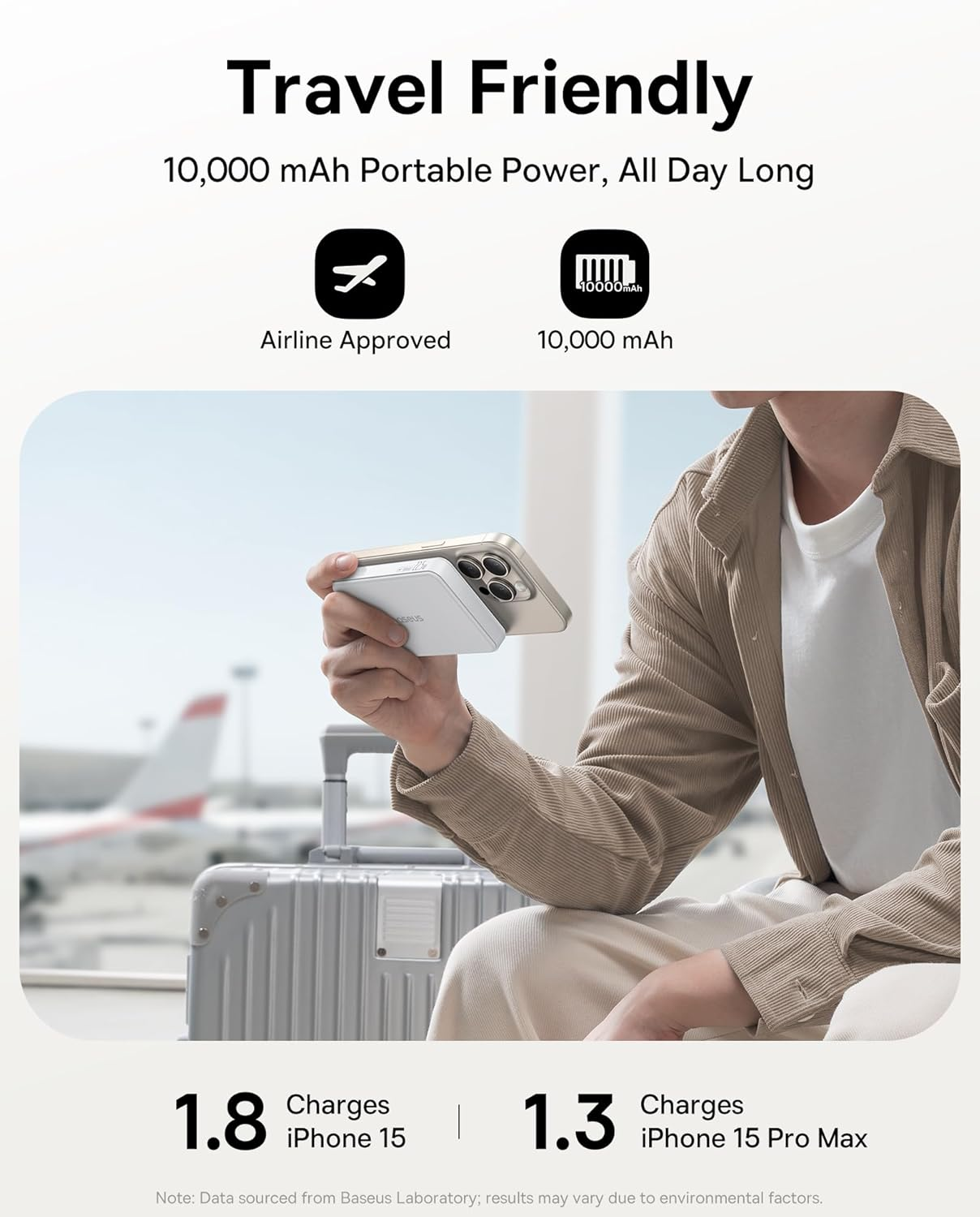 Picture of Baseus Qi2 Magsafe 10000mAh PD 22.5W Power Bank Wireless Magnetic Battery, USB-C Quick Charge for iPhone 17/16/15/14/13 Series, Samsung S/Ultra Series, Mini Powerbank USB-C, Small But Powerful - White
