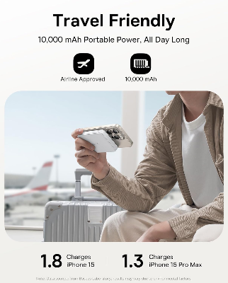 Picture of Baseus Qi2 Magsafe 10000mAh PD 22.5W Power Bank Wireless Magnetic Battery, USB-C Quick Charge for iPhone 17/16/15/14/13 Series, Samsung S/Ultra Series, Mini Powerbank USB-C, Small But Powerful - White
