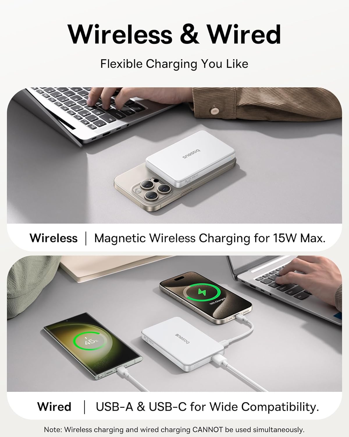 Picture of Baseus Qi2 Magsafe 10000mAh PD 22.5W Power Bank Wireless Magnetic Battery, USB-C Quick Charge for iPhone 17/16/15/14/13 Series, Samsung S/Ultra Series, Mini Powerbank USB-C, Small But Powerful - White
