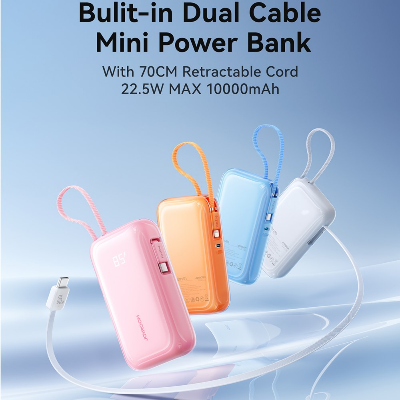 Picture of JOYROOM JR-PR2L 35W Mini 10000mAh Power Bank with Built-in Retractable Type-C Cable + Lightning Cable - Orange
