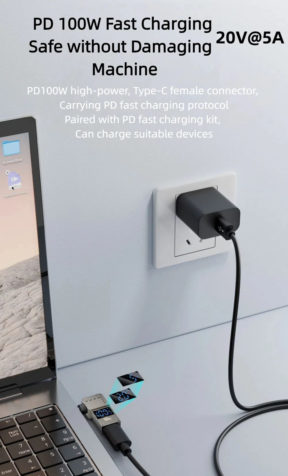 Picture of TISHRIC PD 100W USB C PD To DC Power Connector 5A 18.5-20V Female Type-C To DC Male Laptop Charging Adapter For Lenovo - For Lenevo