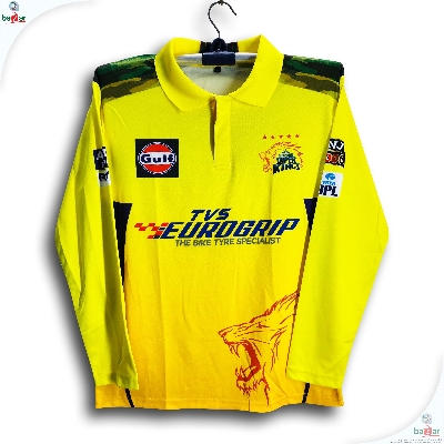 Picture of Chennai Super King Full Sleeve Collar Polo Cricket Jersey For Men - IPL CSK Full Sleeve Collar Polo T Shirt - Chennai Jersey 2026 - Yellow