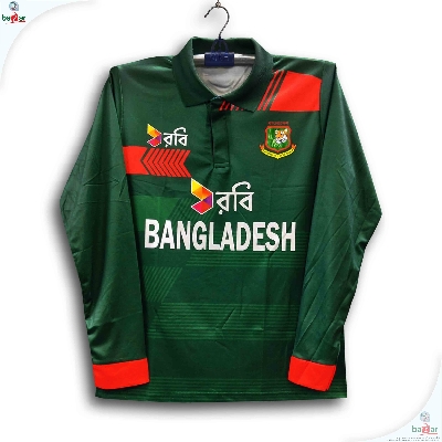 Picture of Bangladesh Premium Cricket Jersey For Men - Long Sleeve Collar Polo Cricket t shirt - Bangladesh Cricket Jersey 2026 - Green