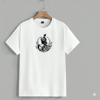 Picture of Premium Cotton White T-Shirt for Men & Women - Religious Spiritual Art Print Tee - Half Sleeve Casual Summer Wear - White