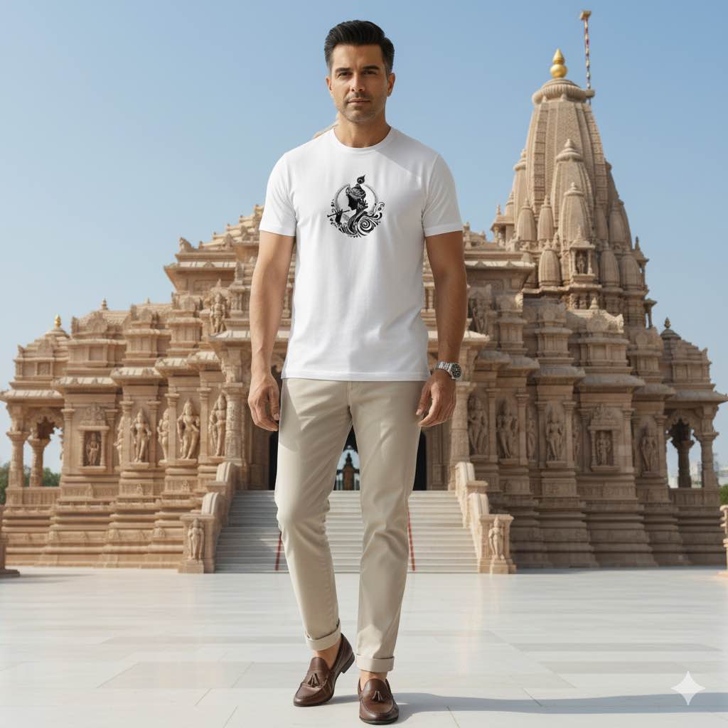 Picture of Premium Cotton White T-Shirt for Men & Women - Religious Spiritual Art Print Tee - Half Sleeve Casual Summer Wear - White