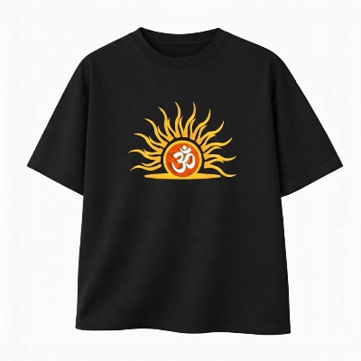 Picture of Divine Om Edition 200+ GSM Premium Cotton Drop Shoulder Black T-Shirt - Black