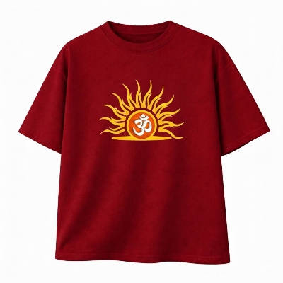 Picture of Divine Om Edition 200+ GSM Premium Cotton Drop Shoulder Maroon T-Shirt - Maroon