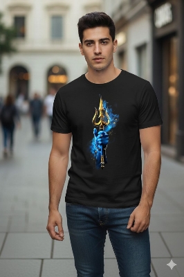 Picture of Trishul Printed Lycra Unisex T-Shirt – Black | Premium Stretch Fabric - Black