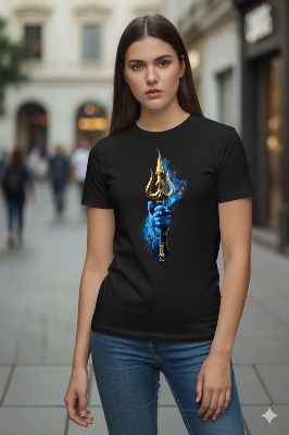 Picture of Trishul Printed Lycra Unisex T-Shirt – Black | Premium Stretch Fabric - Black