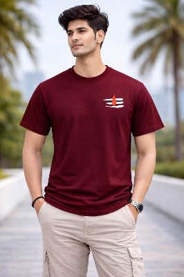 Picture of Maroon Mahadeb shiv Tilak Printed Cotton T-Shirt for Men & Woman| Basic Half Sleeve Hindu Devotional T-Shirt | Vaidik Bastraloy - Maroon