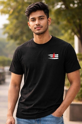 Picture of Black Mahadeb Tilak Printed Cotton T-Shirt for Men & Woman| Basic Half Sleeve Hindu Devotional T-Shirt | Vaidik Bastraloy - Black