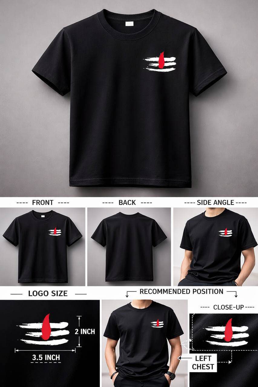 Picture of Black Mahadeb Tilak Printed Cotton T-Shirt for Men & Woman| Basic Half Sleeve Hindu Devotional T-Shirt | Vaidik Bastraloy - Black