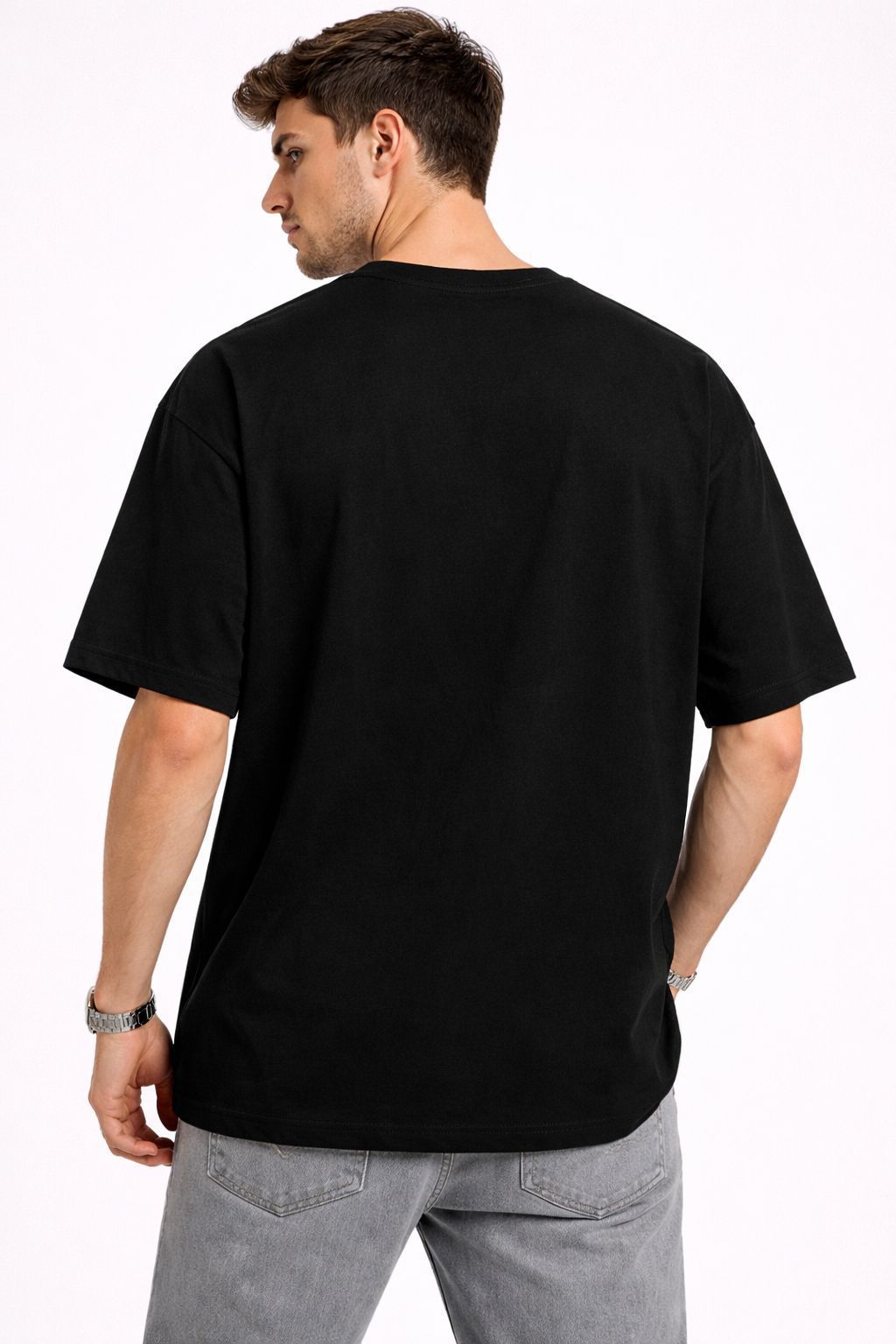 Picture of Black Drop Shoulder Oversized T-Shirt for Men | Premium Cotton Loose Fit Casual Streetwear Tee Bangladesh - Black