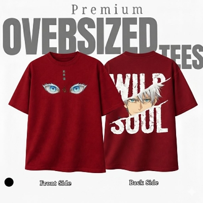 Picture of Jujutsu Kaisen  Gojo Satoru 200+ GSM Premium Cotton Drop Shoulder Maroon T-Shirt - Maroon