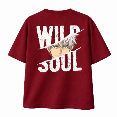 Picture of Jujutsu Kaisen  Gojo Satoru 200+ GSM Premium Cotton Drop Shoulder Maroon T-Shirt - Maroon