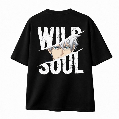 Picture of Jujutsu Kaisen-Gojo Satoru 200+ GSM Premium Cotton Drop Shoulder T-Shirt - Black