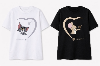 Picture of Tom & Jerry Couple Drop Shoulder Oversize T-Shirt Combo (2 Pcs) | Black & White Cotton Unisex Couple Tee Set - Black