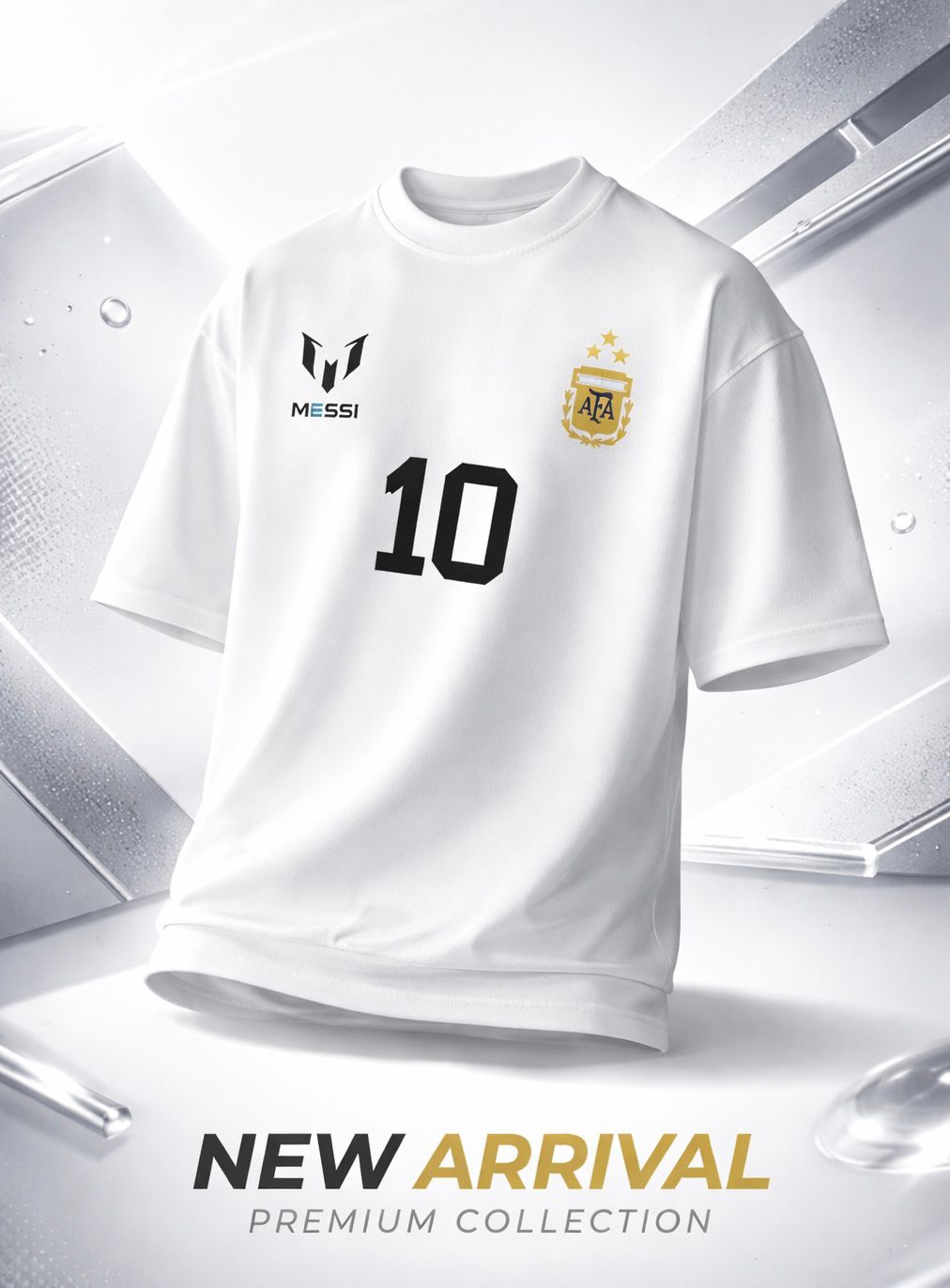Picture of Argentina Lionel Messi 10 Printed White Oversized T-Shirt | Premium Cotton Drop Shoulder | Unisex Casual Tee - White
