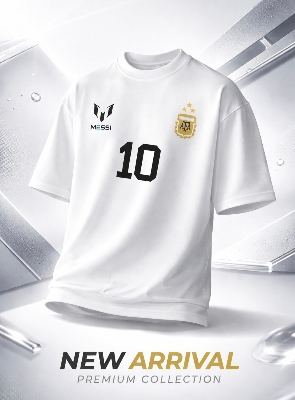 Picture of Argentina Lionel Messi 10 Printed White Oversized T-Shirt | Premium Cotton Drop Shoulder | Unisex Casual Tee - White