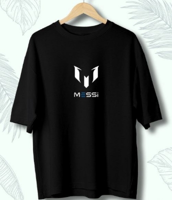 Picture of Messi Logo Black Drop Shoulder T-Shirt for Men | Premium Cotton Oversized Tee - Black